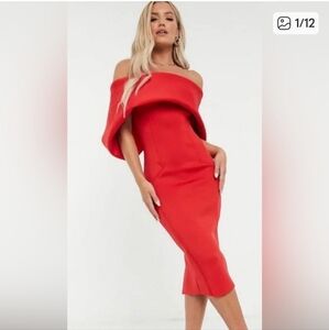 Asos Curve Fold Front Bardot Midi Pencil Dress Size 26